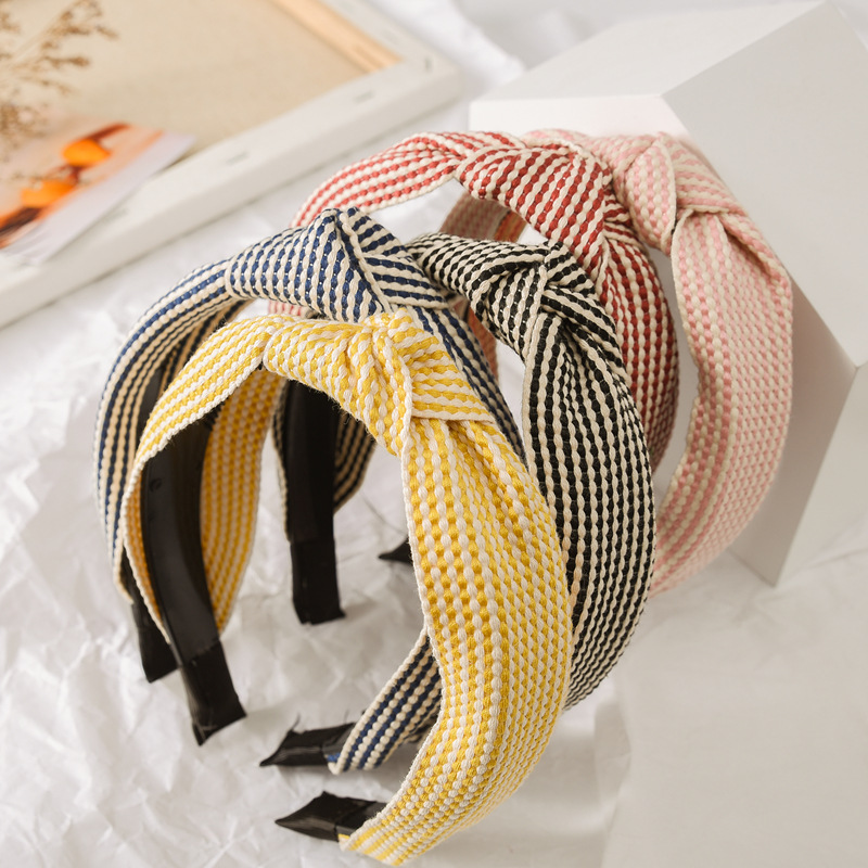 Headband Summer Knit - 넓은 가장자리 체크무늬 헤어밴드 여성용 우아하고